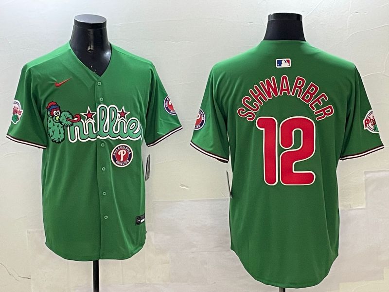 Men Philadelphia Phillies #12 Schwarber Green Three generations Joint Name Game 2025 Nike MLB Jersey style 6->philadelphia phillies->MLB Jersey